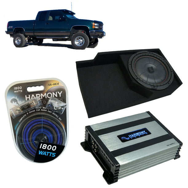 Compatible with 2001-2006 Chevy Silverado 1500 Crew Truck Kicker Bundle Comp C10 Ported 10 Sub Box Enclosure & Harmony HA-A400.1 Amp 